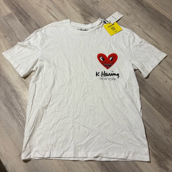 Keith Haring Medium White Tee Shirt NWT Jack & Jones 1990 Heart - Picture 1 of 5